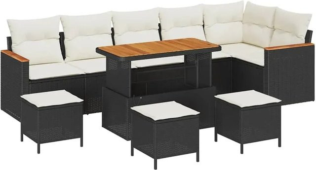 vidaXL Garten-Sofa-Set aus Poly-Rattan mit Kissen, 10-teilig, Schwarz-Creme - Bild 1
