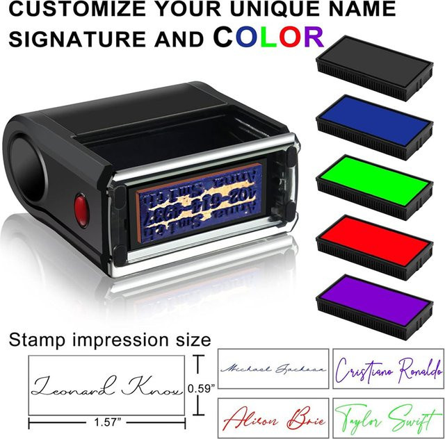 QWELL Selbstfärbender Ziffern-Drehsiegel Stempel-Set mit Gummi und Kunststoff in Schwarz und Mehrfarbig - Bild 1