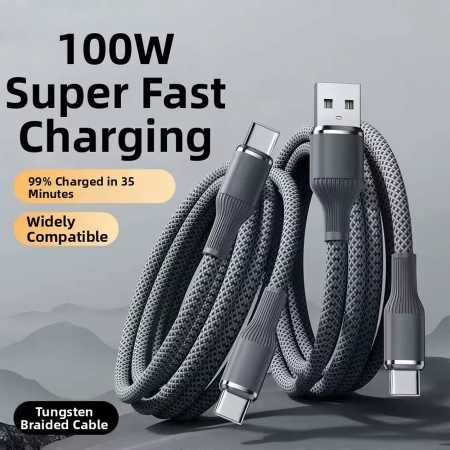 USB-A-zu-USB-C-Kabel 100W Superschnelles Ladekabel grau geflochten für Samsung Galaxy Xiaomi Redmi Huawei - Bild 4