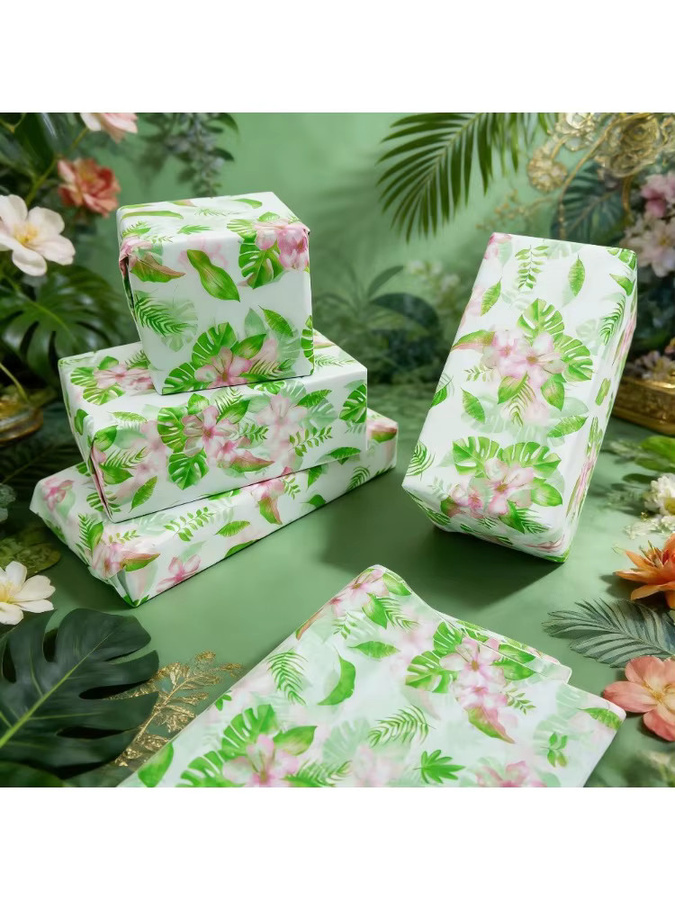 Geschenkpapier mit tropischem Blatt- und Blumenmuster in Mehrfarben für Geschenkboxen, Hochzeiten und Partys (50 Stück) - Bild 4