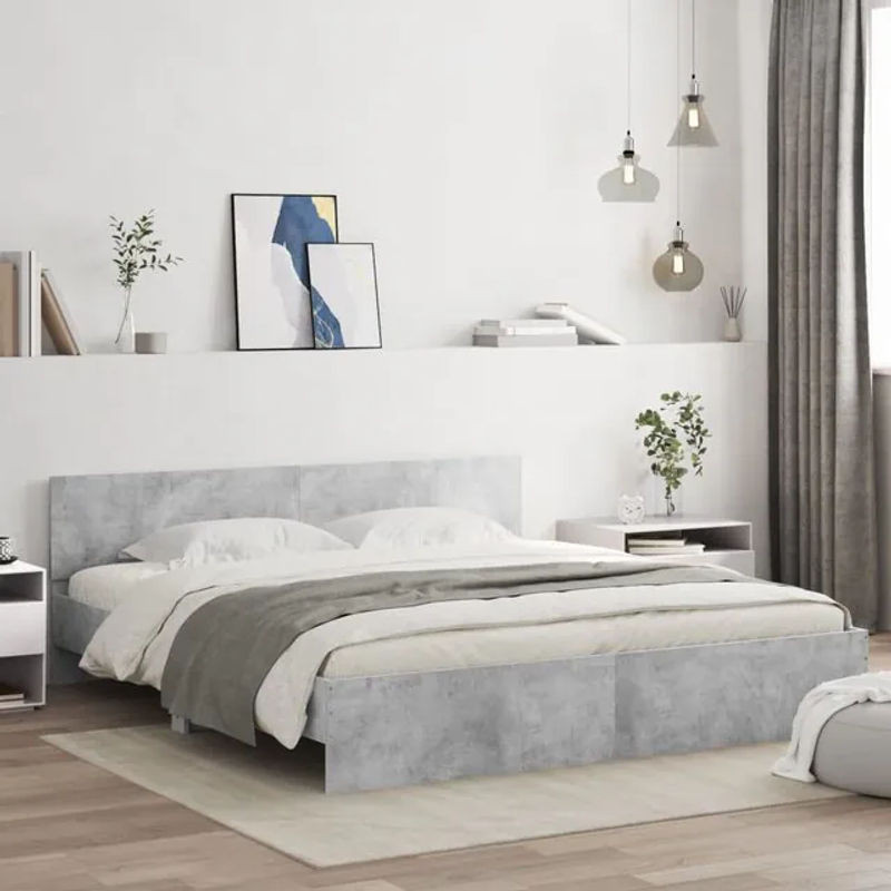 Vidaxl Bettgestell mit Kopfteil und LED in Grau, B/T/H: 200 x 200 x 200 cm - Bild 1