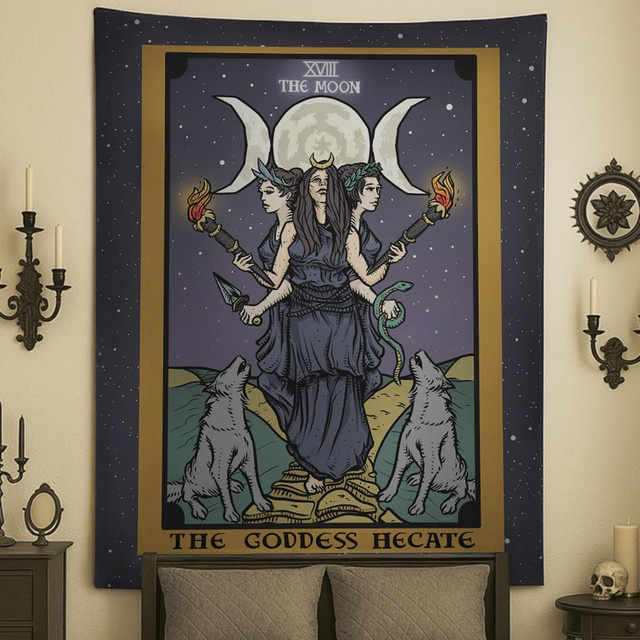 VIKAMA Tarot Vintage Wandteppich Hexerei Göttin Wandbehang Multicolour B: 75 cm, H: 58 cm - Bild 1