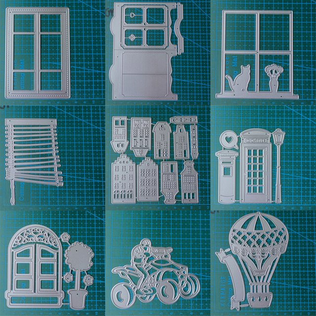 Metall Stanzschablone Haus und Heißluftballon in Silber für Scrapbooking und Bastelarbeiten - Bild 1