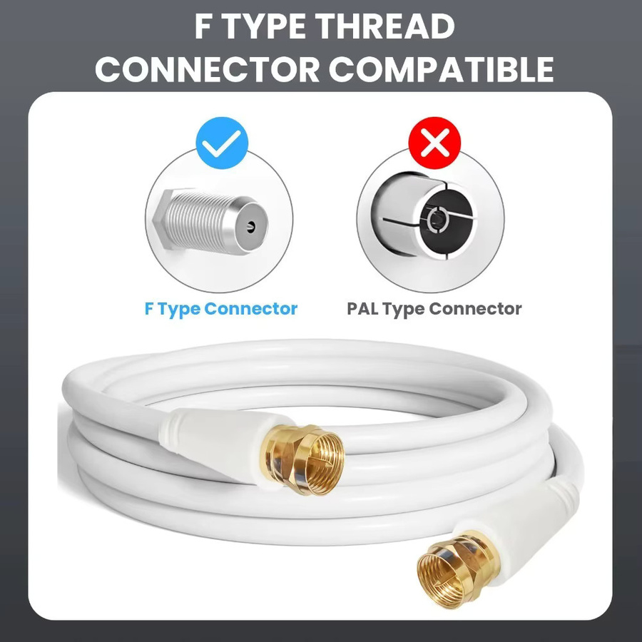 Vergoldetes Koaxialkabel mit F-Typ-Stecker zu Stecker für Satelliten-TV, Modem und Set-Top-Box, Farbe: Weiß - Bild 2
