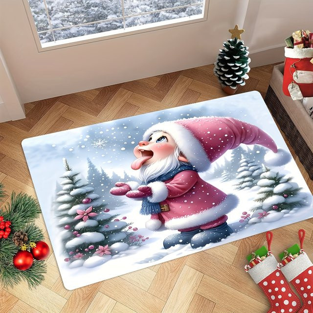 Rutschfeste VIKAMA Bodenmatte mit rosa Cartoon-Weihnachtsmann und Schneeszene für deine Heimdekoration - Bild 1