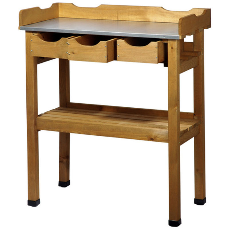 Dobar Pflanztisch aus Kiefernholz mit 3 Schubladen und 2 Ablageflächen in Braun, B/T/H: 80 x 40 x 90 cm - Bild 3