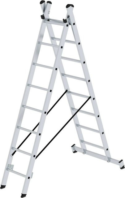 PROREGAL Sprossen-Mehrzweckleiter 2-teilig mit Traverse, Farbe: Silber, 2 x 8 Sprossen - Bild 1