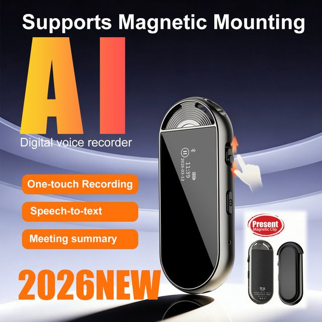Famue Mini KI-Sprachrekorder-Stift in Schwarz mit magnetischem Clip-on-Design und 360 Grad Tonaufnahme für intelligente Transkription - Bild 1