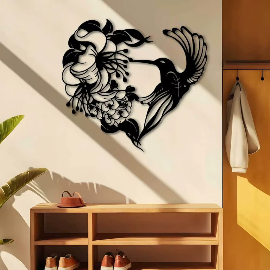 CIFBUY Metall-Wandkunst Eisenvogel-Skulptur in Schwarz als böhmischer Gartenhaken für Wohnzimmer, Terrasse und Balkon - Bild 4
