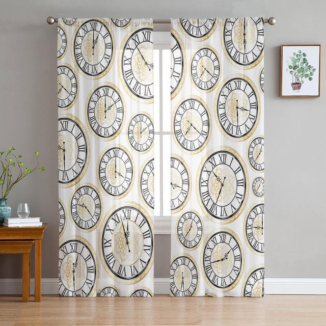 Super Six Chiffon Fenstervorhänge mit Uhrmuster Farbverlauf in Weiß, Transparent, Breite: 135 cm, Höhe: 114 cm - Bild 1