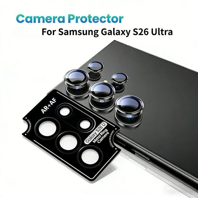 8K Ultra HD Glaslinsen-Schutzfolie mit Metall-Linsenring als Kameraschutzabdeckung für Samsung Galaxy S26 Ultra, S25 und S24 Plus - Bild 1