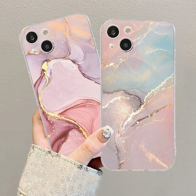 Handyhülle mit Marmor Kunst Mode Muster aus weichem Silikon für iPhone 11 12 13 14 15 Pro Max Mini und SE in Multicolour - Bild 1
