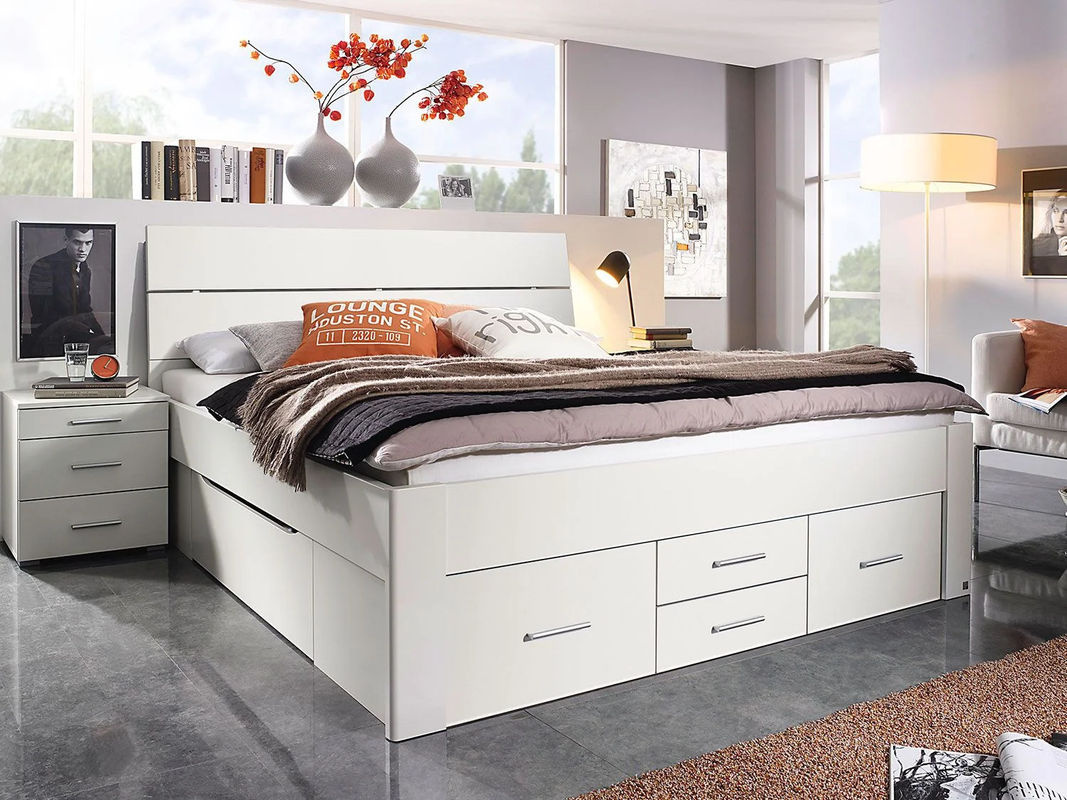 RAUCH Scala Futonbett in Alpinweiß mit Dekor-Kopfteil und 6 Schubkästen, B/T/H: 160 x 200 x 165 cm - Bild 2
