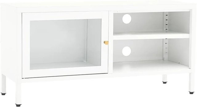 vidaXL TV-Schrank in Weiß aus Stahl und Glas, B/T/H: 90 x 30 x 44 cm - Bild 1