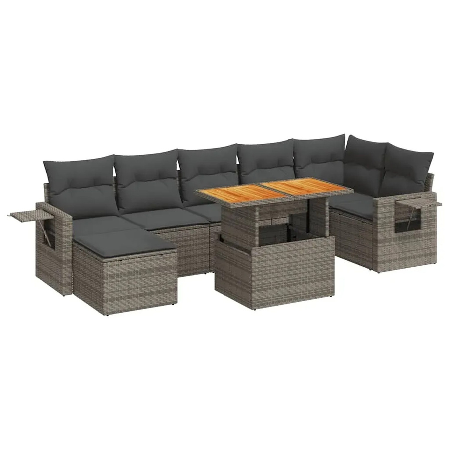 vidaXL 8-teilige Garten-Sofagarnitur aus Poly-Rattan und Akazienholz in Grau mit Kissen - Bild 2