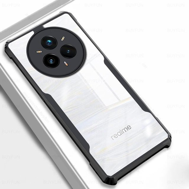 Stoßfeste Schutzhülle für Realme 14 Pro+ 5G mit magnetischem Ringhalter aus Acryl und TPU in Schwarz und Transparent - Bild 1
