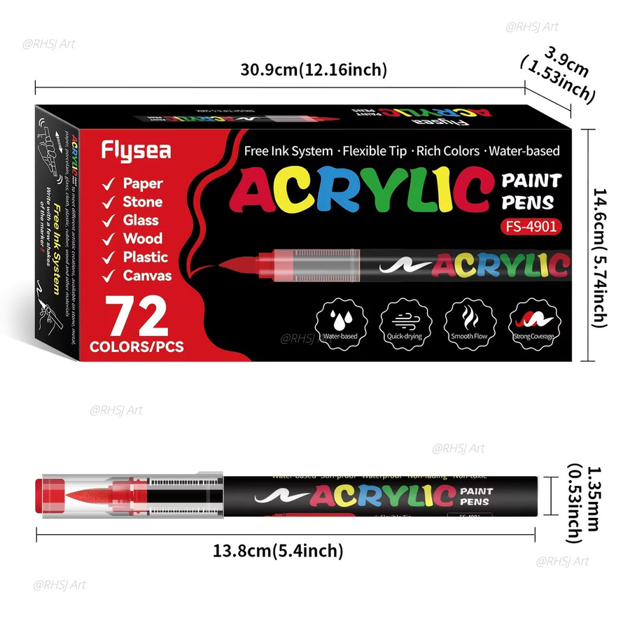 FLYSEA Acryl-Farbmarker Set mit 72 Farben und weicher Pinselspitze für professionelles DIY-Basteln in Multicolour - Bild 3