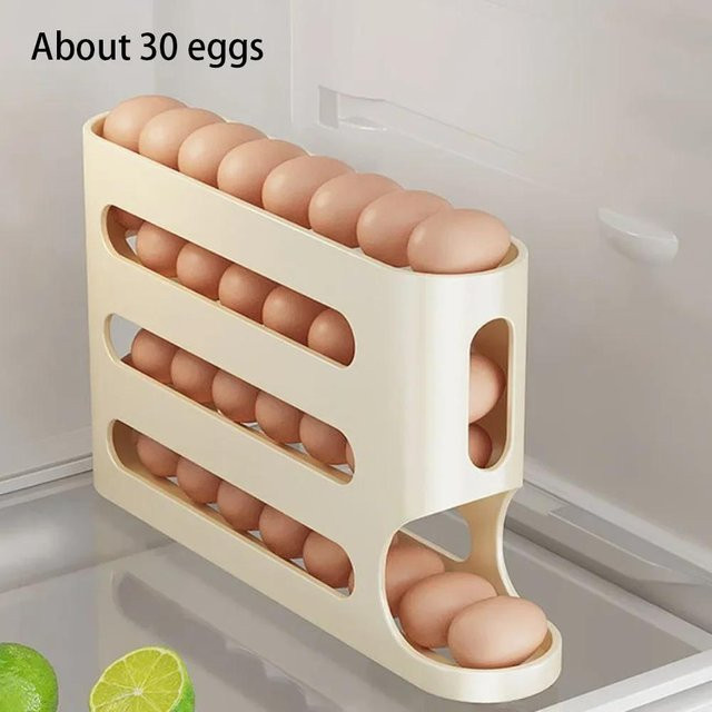 WIKHOSTAR Eierregal mit 4 Ebenen für den Kühlschrank, automatischer Eierspender mit Rollen, gelbe Aufbewahrungsbox aus BPA-freiem Kunststoff - Bild 1
