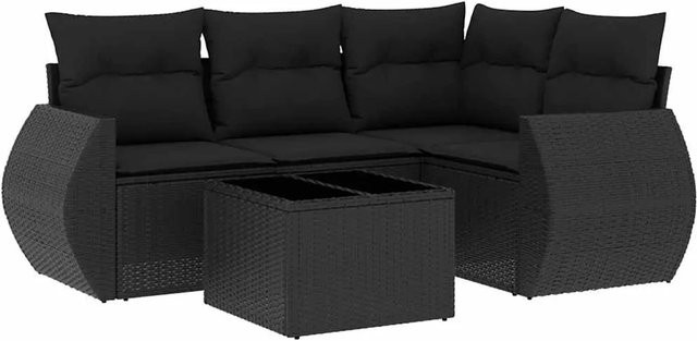 vidaXL 5-teilige Garten-Sofagarnitur aus Poly-Rattan mit Kissen in Schwarz - Bild 1