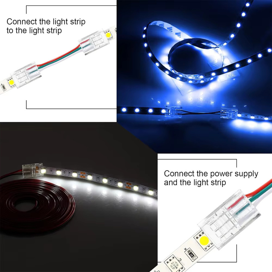 YSRSAI 3-polige LED-Streifenverbinder mit 22 AWG Verlängerungskabel für SMD5050 RGBW Streifenlicht, transparent - Bild 2