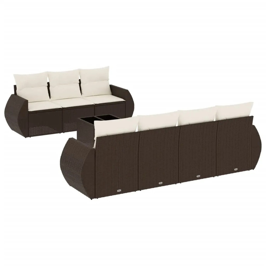 vidaXL 8-teilige Garten-Sofagarnitur in L-Form mit Kissen und Couchtisch, Braun und Beige, Poly-Rattan mit Metallgestell und UV-beständigen Polstern - Bild 2