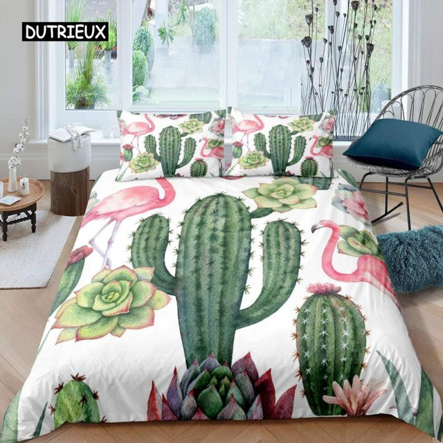 Bettwäsche-Set mit Sukkulenten und tropischen Pflanzen im Aquarell-Design, Grün/Mehrfarbig, Material Mikrofaser/Polyester, B/H: 135 x 200 cm - Bild 1