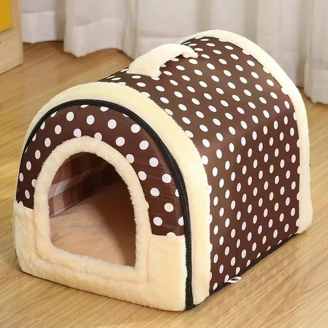 Gemütliche Indoor-Hundehütte von Household supplies MH in Braun, faltbares Hundehöhlenbett mit abnehmbarem Bezug und Matte für kleine und mittelgroße Tiere, B/T/H: 45 x 38 x 36 cm - Bild 1