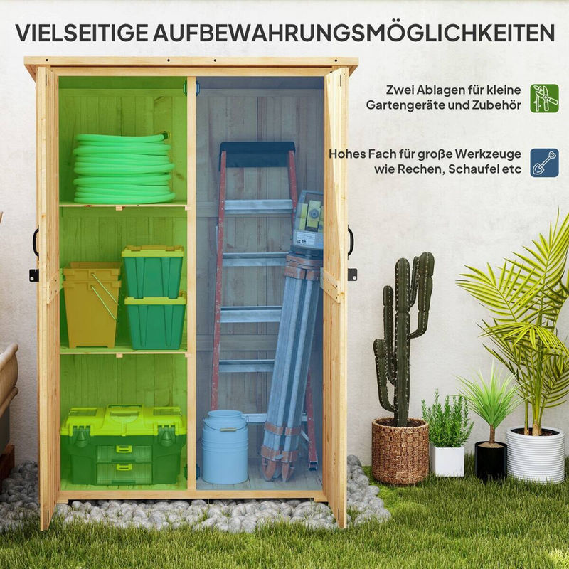 Outsunny Gartenschrank aus Holz in Braun mit Asphalt-Dach und abschließbarer Doppeltür, wetterfester Geräteschuppen mit Regalböden für Garten und Terrasse, B/T/H: 116,5 x 57 x 167 cm - Bild 3