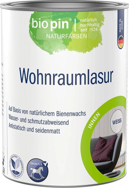 Biopin Wohnraumlasur Weiß, wasserbasiert, satinmatt, 2,5 l - Bild 1