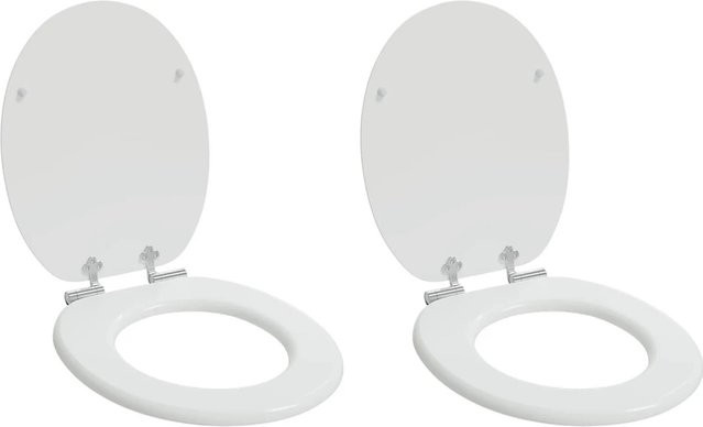 vidaXL Soft-Close Toilettensitz Set 2 Stück, Weiß, Oval, Breite: 44 cm, Tiefe: 38 cm - Bild 1