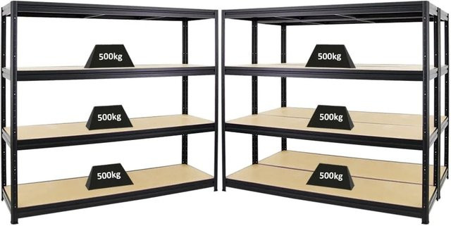 PROREGAL 3er-Set Profi-Schwerlastregal DINO Schwarz, H x B x T: 180 x 180 x 60 cm, Fachlast 500kg mit verstellbaren MDF-Holzböden - Bild 1