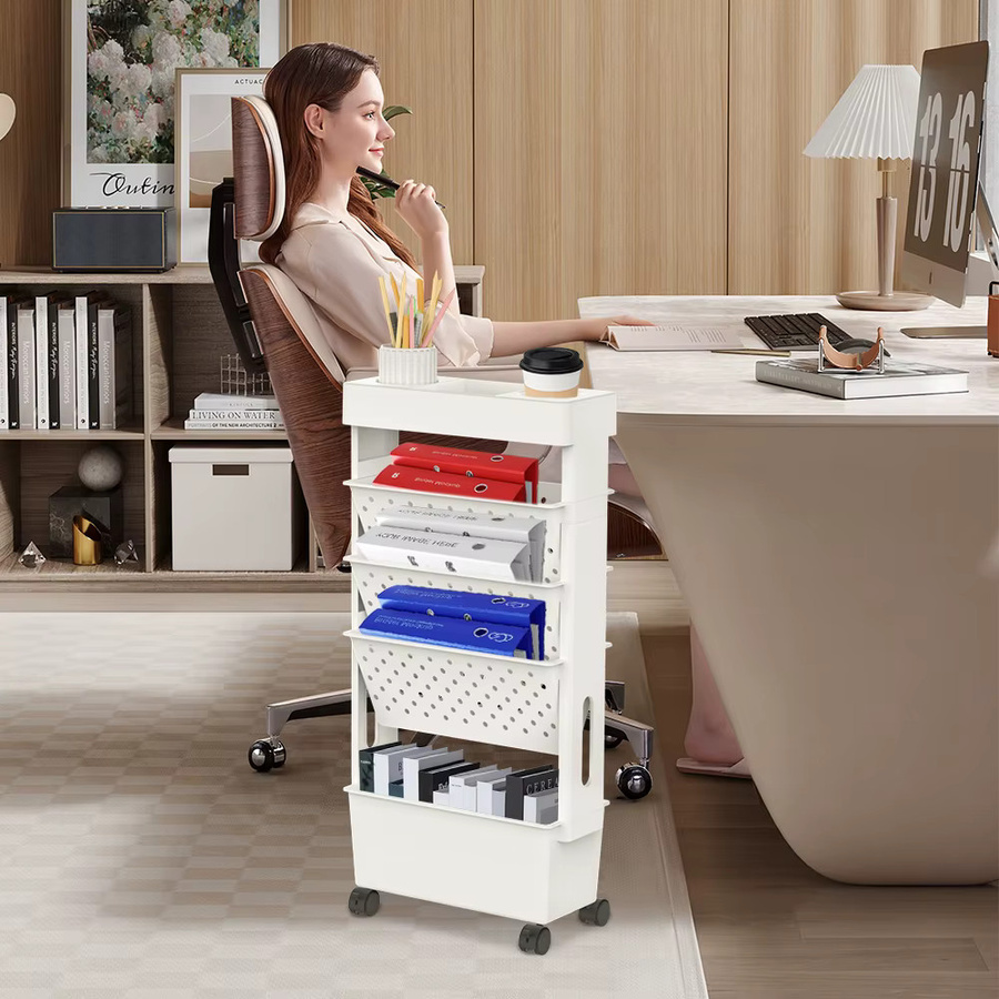 HGTUGO 5-stufiges mobiles Aufbewahrungsregal mit Handwagen in Weiß für Wohnzimmer und Schlafzimmer - Bild 4
