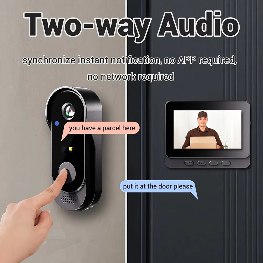 Sherway Drahtlose Wifi Türklingel Kamera mit 1080P Video Intercom, Wasserdicht, 4,3 Zoll IPS Bildschirm und IR Nachtsicht, Schwarz - Bild 2