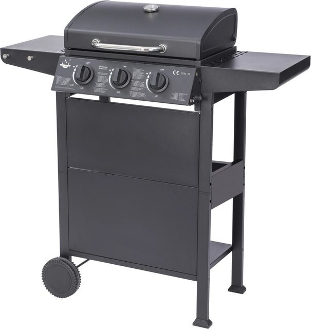 El Fuego Gasgrill San Jose mit 3 Brennern in Schwarz und Silber mit Thermometer und Edelstahl-Details, B/T/H: 104 x 101,5 x 51 cm - Bild 1