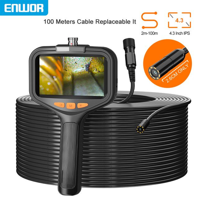 ENWOR Handendoskopkamera mit 4,3 Zoll Display, HD1080P, 2,0 MP, wasserdichte Inspektion mit starrem Kabel in Schwarz - Bild 1