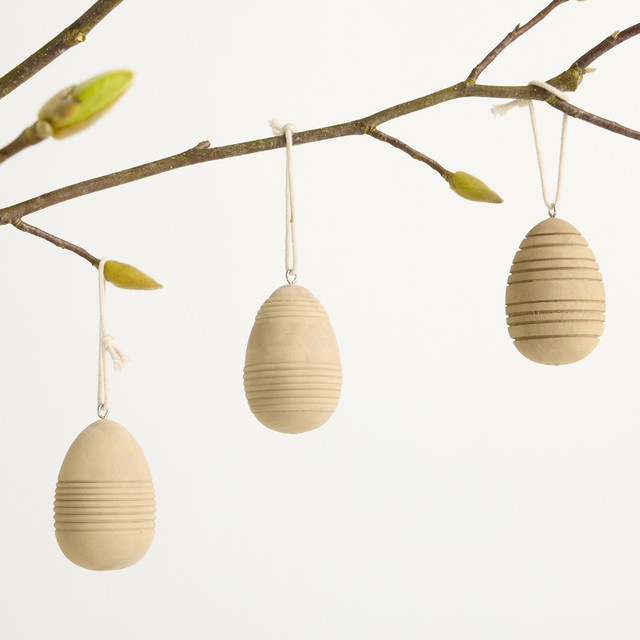 BLUME2000 Osterdeko 3er-Set Holz Hänger Ei in Braun und Beige - Bild 1