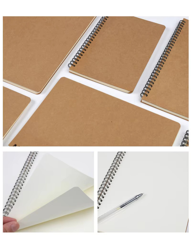 Retro Kraftpapier Notizbuch und Skizzenbuch mit Spiralbindung in Beige und Braun - Bild 4