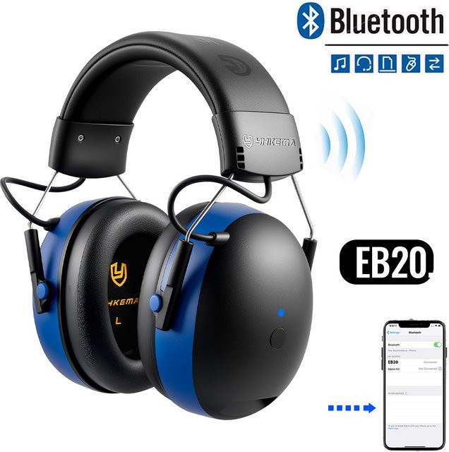 YHKEMA EB20 Elektronische Bluetooth-Kopfhörer mit Radio und Gehörschutz, Schwarz - Bild 1