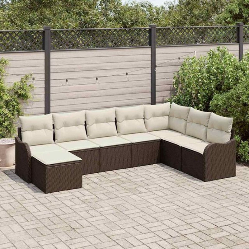 Vidaxl Garten-Sofa-Set aus Poly-Rattan mit 8 Kissen in Braun und Weiß - Bild 1