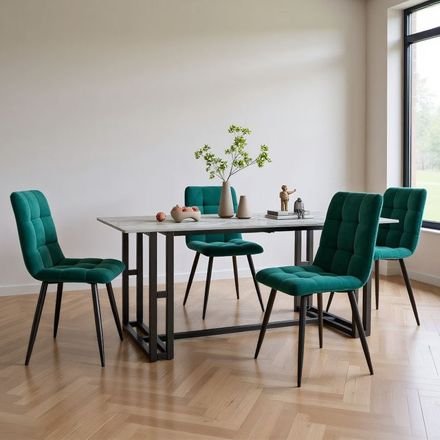 Comanlai 4er-Set Esszimmerstühle aus Samt in Grün mit Metallgestell im modernen Design - Bild 1