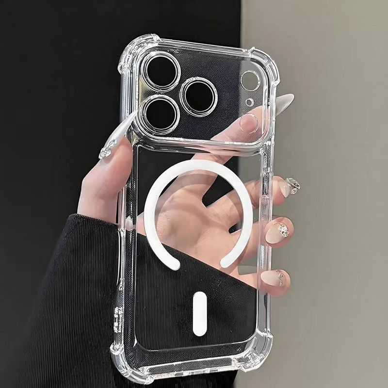 Transparente magnetische Handyhülle mit Stoßfestem Vier-Ecken-Schutz für iPhone 11 bis iPhone 17 Serie, Farbe: Weiß - Bild 2