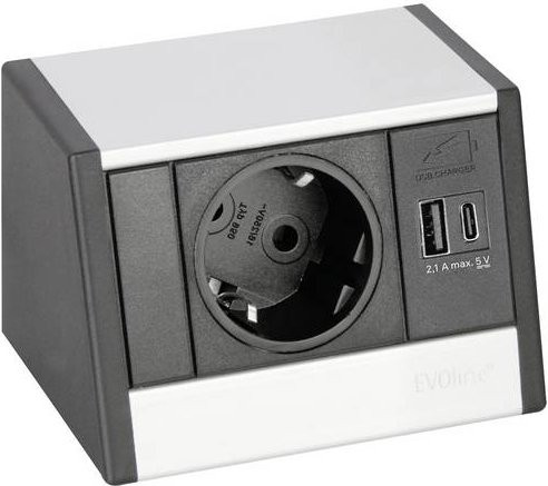EVOline Tischsteckdose Schwarz Silber mit USB-A und USB-C Anschlüssen - Bild 1