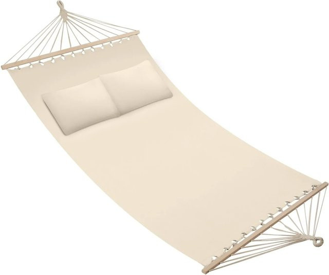 Tectake Hängematte Eden für 2 Personen mit Spreitzstäben und verstellbarer Kopfstütze, Beige, B: 325 cm, T: 150 cm, H: 250 cm - Bild 1