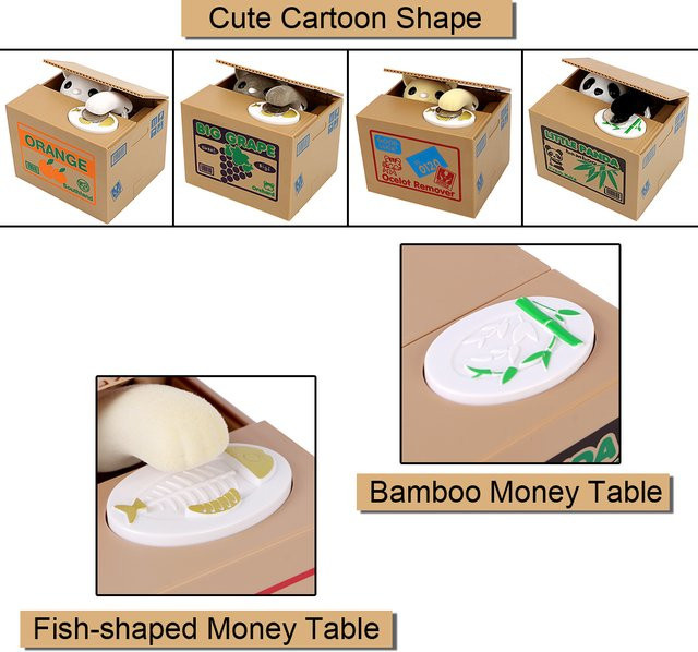 Elektronische Spardose für Kinder mit Panda- und Katzen-Design in Orange aus Kunststoff - Bild 1