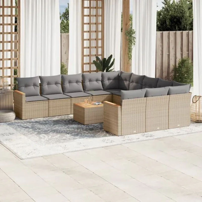 Vidaxl 12-tlg. Garten-Sofagarnitur aus Polyrattan mit Kissen in Beige - Bild 1