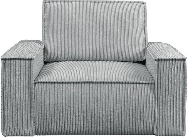 Vente-unique Sessel Amelia mit gerader Rückenlehne in Hellgrau Cord, Breite: 120 cm - Bild 1