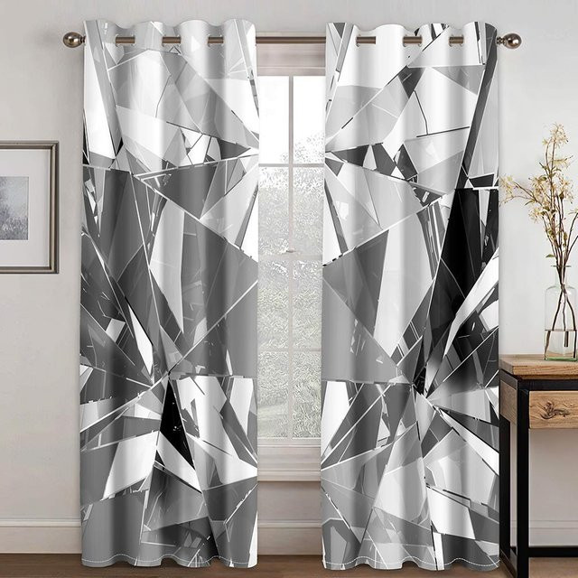 2er-Set Spiegelkristallvorhänge mit grafischem Muster in modernem Stil, semi-transparent, Höhe: 130 cm, Breite: 50 cm, inklusive Haken - Bild 1