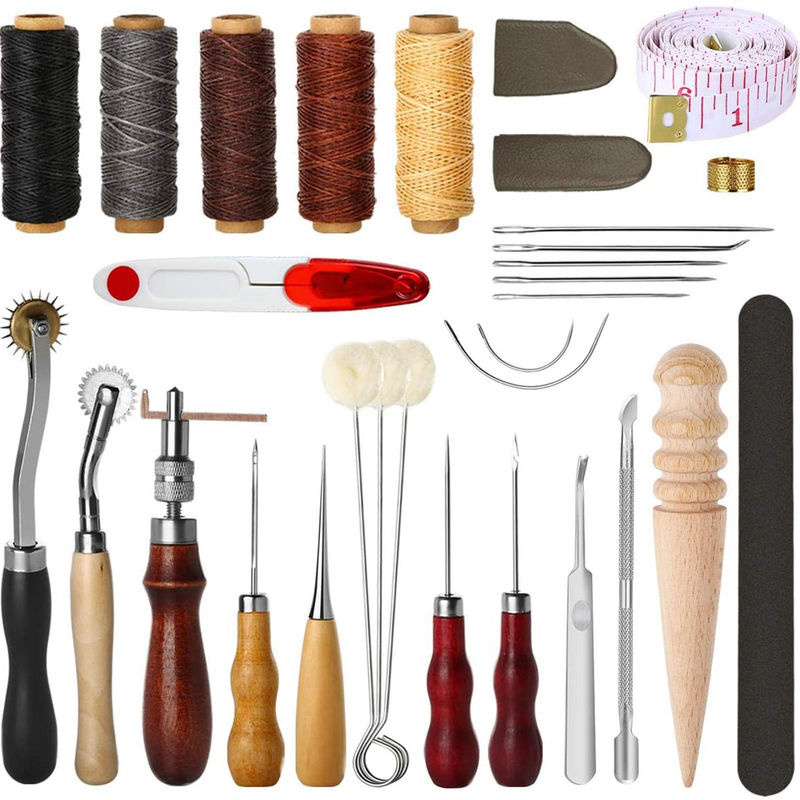 31-teiliges Leder-Nähwerkzeug Set für DIY-Lederhandwerk in Schwarz mit Groover-Ahle und gewachstem Fingerhut - Bild 4