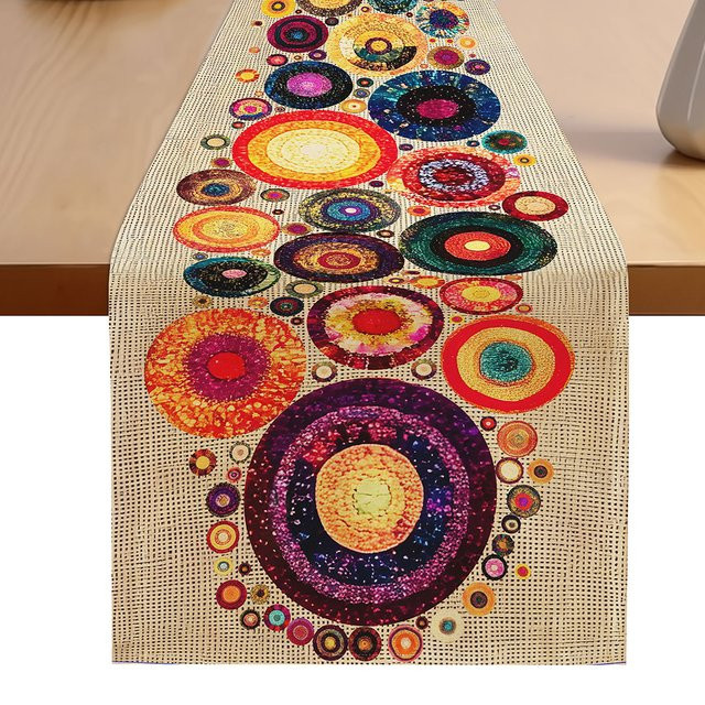 RoarGosh Tischläufer aus Leinen im Boho-Stil mit grafischem Rundmuster, Mehrfarbig, B/H: 90 x 33 cm - Bild 1