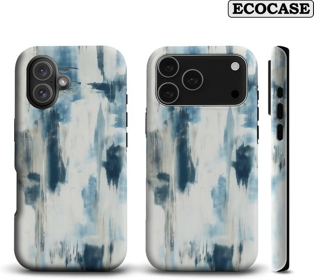 Potdemiel Handyhülle mit Indigo abstrakten Pinselstrichen für iPhone 17 16 15 14 13 12 11 Pro Max Plus in Blau - Bild 1